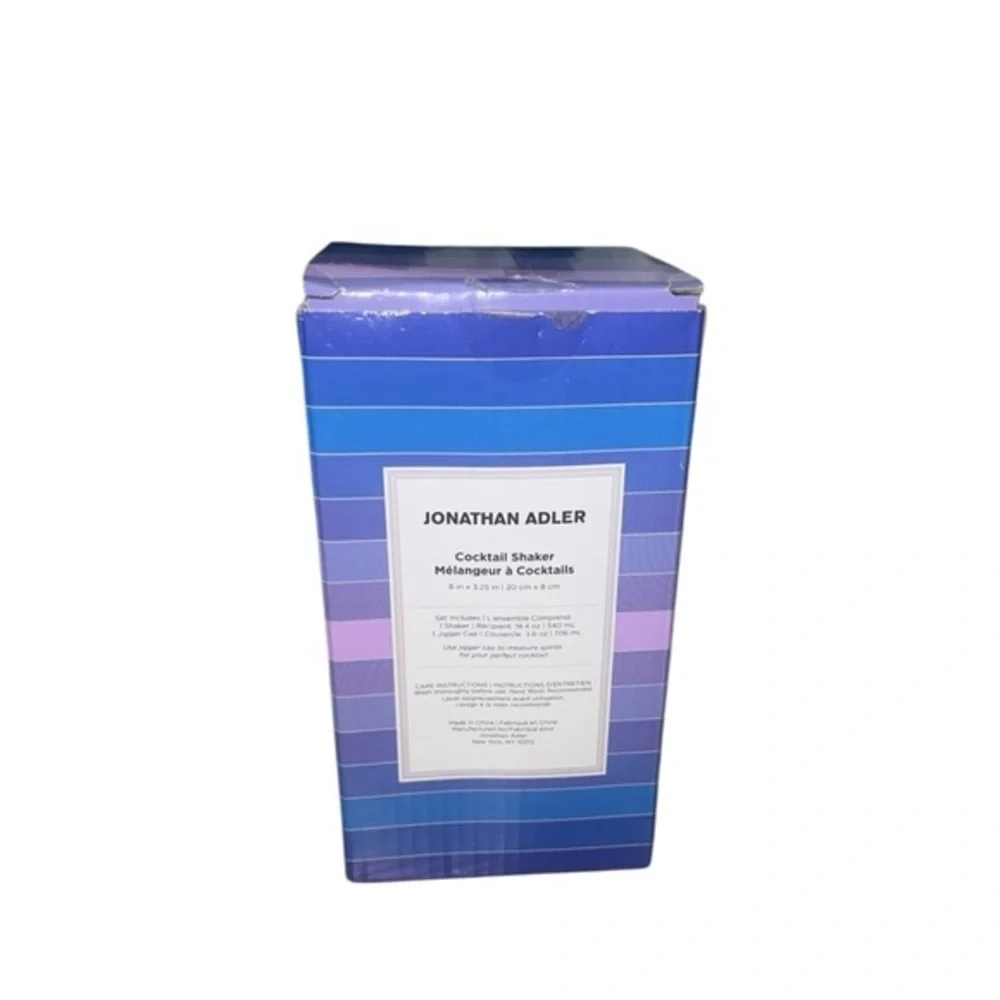 NEW Jonathan Adler Scala Blue & Purple Stripe Stainless‎ Steel Cocktail Shaker